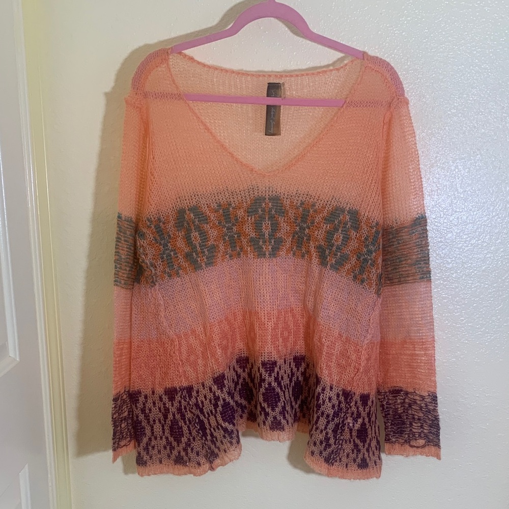 NWT aratta Peach and Purple Geometric Pattern Knit Sweater